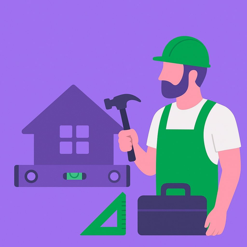 trabajador de construcción y herramientas